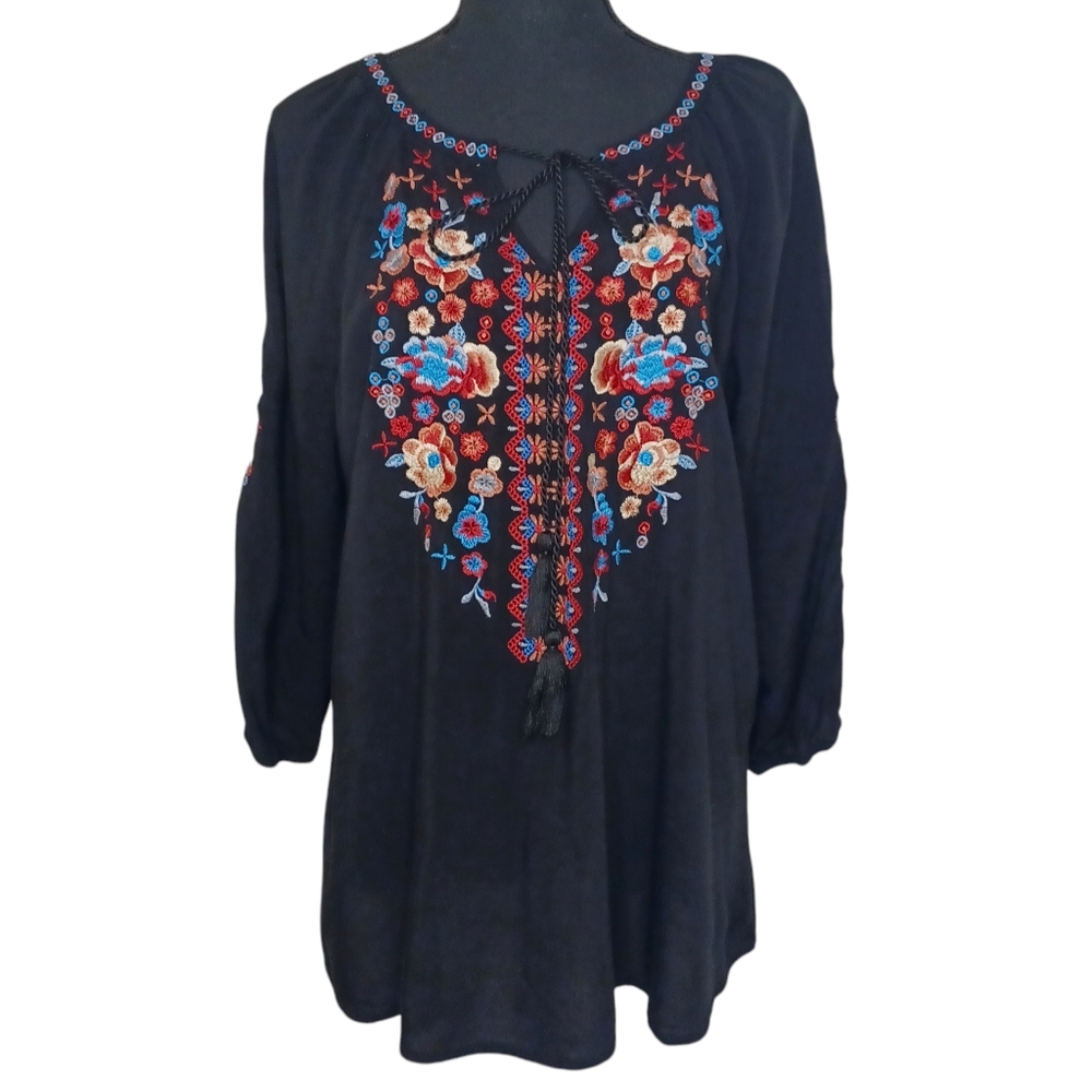 Andree by Unit Multicolor Embroidered Boho Tunic Blouse Women's Lg